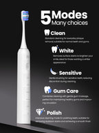 Marlincare Sonic Electric Toothbrush for Adults with Travel Case, 4 Brush Heads, 5 Cleaning Modes, USB-C Rechargeable - White - Damaged Box