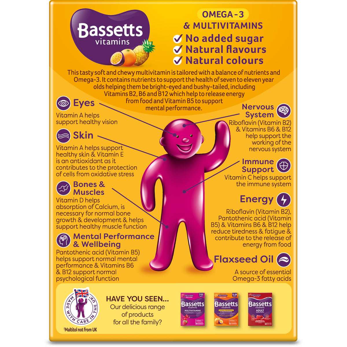 Bassetts Vitamins 7-11 Years Kids Omega 3 Multivitamins Tropical Flavour 30 Gummies - New - BBE 12/2026