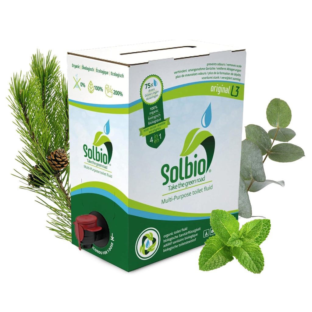 Solbio Organic Caravan & Motorhome Toilet Treatment Fluid XXL 3L - Eucalyptus Scent - 375ml Pack of 8 - Damaged Box