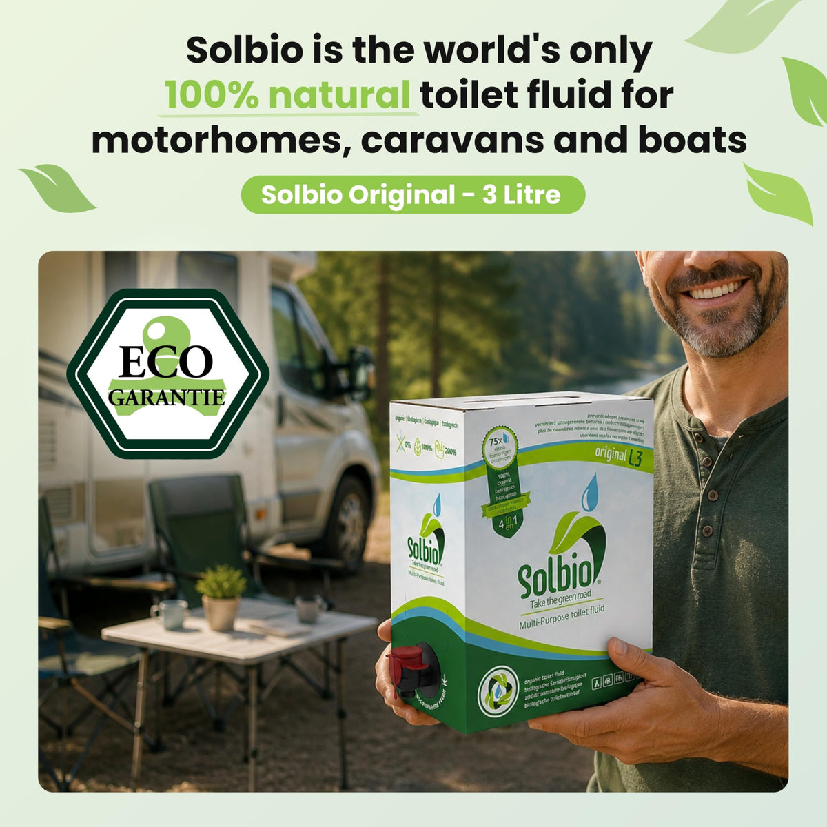 Solbio Organic Caravan & Motorhome Toilet Treatment Fluid XXL 3L - Eucalyptus Scent - 375ml Pack of 8 - Damaged Box