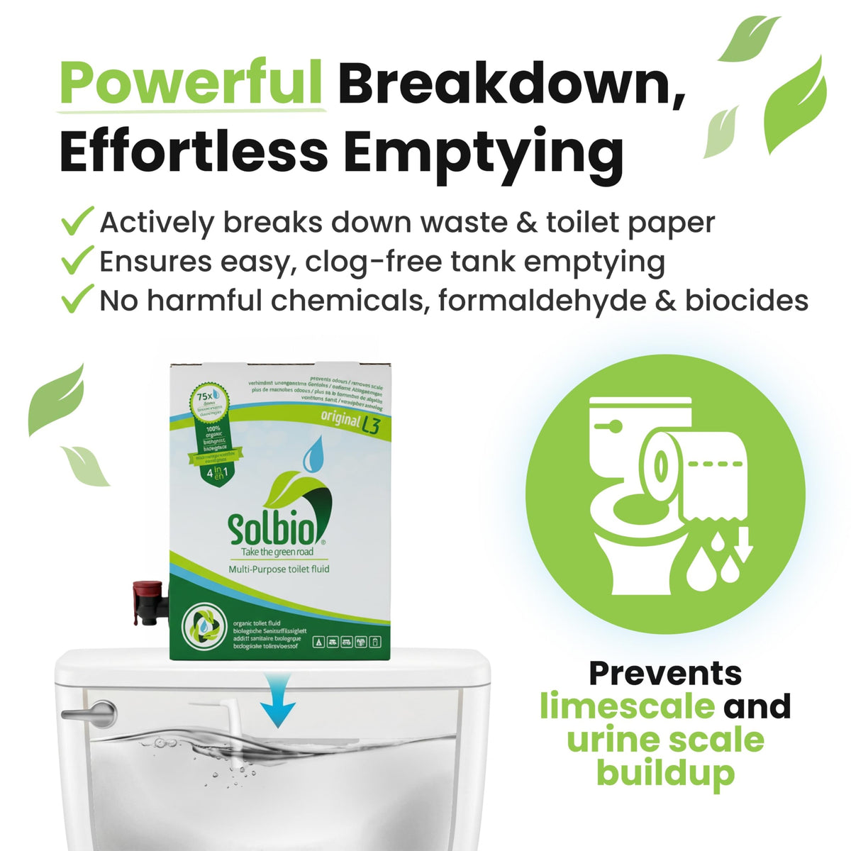 Solbio Organic Caravan & Motorhome Toilet Treatment Fluid XXL 3L - Eucalyptus Scent - 375ml Pack of 8 - Damaged Box