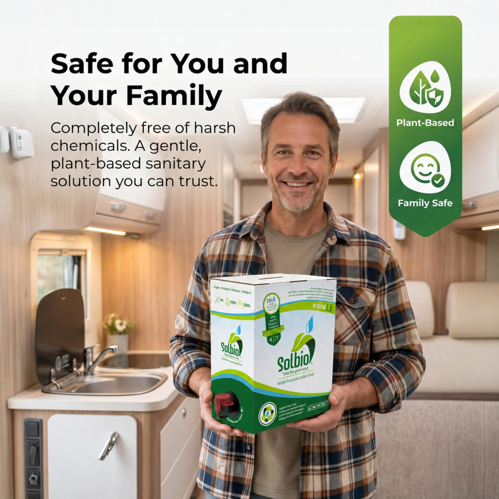 Solbio Organic Caravan & Motorhome Toilet Treatment Fluid XXL 3L - Eucalyptus Scent - 375ml Pack of 8 - Damaged Box