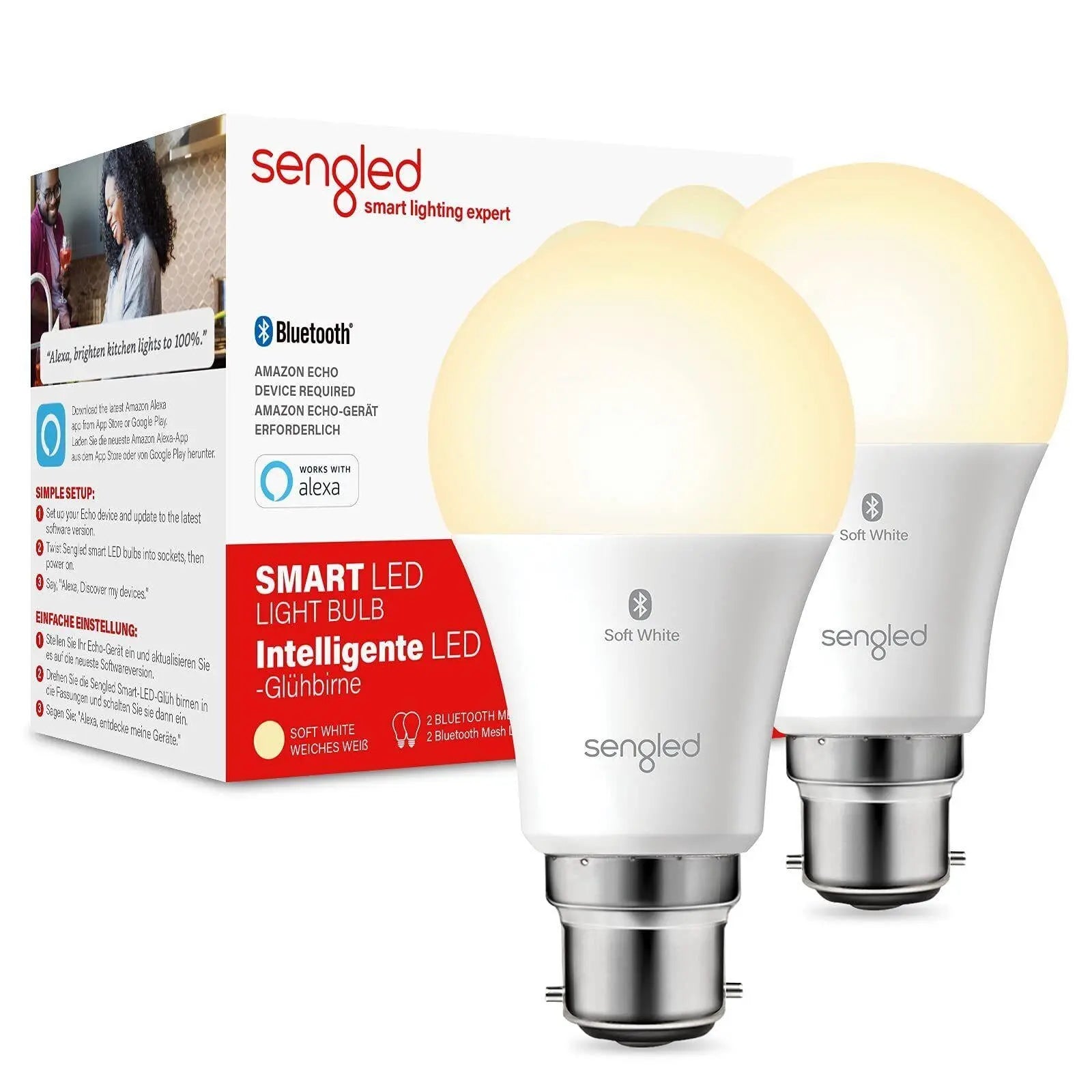 Sengled Smart LED Lightbulb x2 Pack B22 Bayonet Bluetooth Voice Control Soft White Sengled