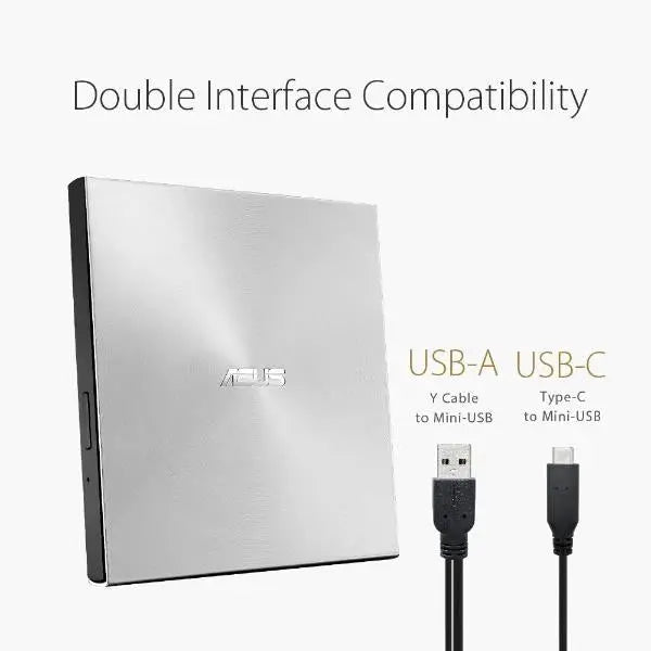 Asus ZenDrive Ultra Slim and Light External DVD Writer - Silver Mac and Windows 11 compatible ASUS