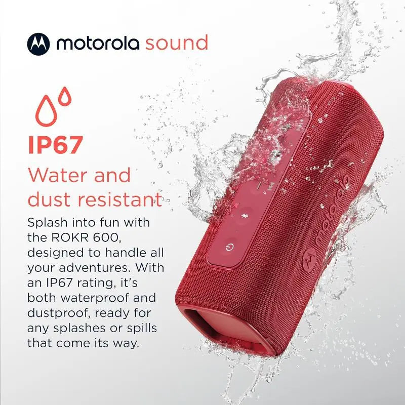 Motorola ROKR 600 Bluetooth Speaker: 30W Sound, Water Resistant, 6H Play, Red - New Motorola