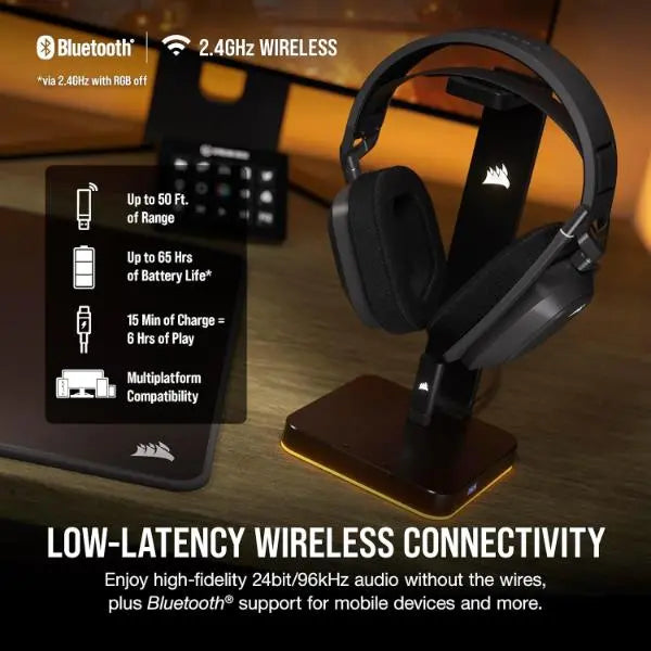 Corsair HS80 Max Bluetooth Wireless RGB On-Ear Gaming Headset Black  - New Corsair