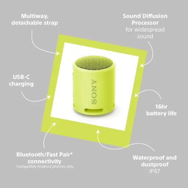 Sony SRS-XB13 Wireless Bluetooth Portable Speaker - Yellow Sony