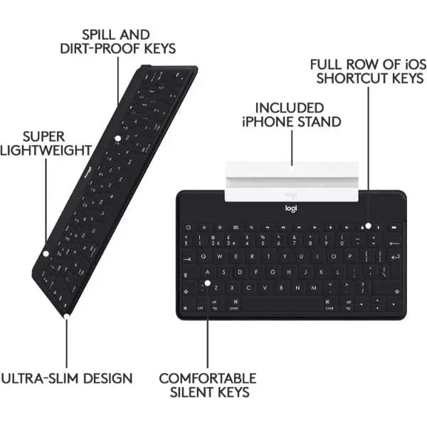 Logitech Keys To Go Ultra Slim Keyboard With iPhone Stand UK Layout Logitech