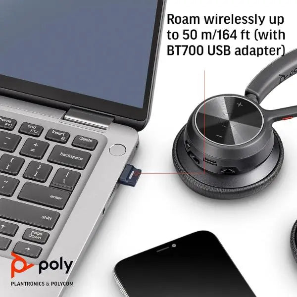 Poly Voyager 4320 UC Wireless USB-A Headset With Boom Mic & Bluetooth Adapter Plantronics