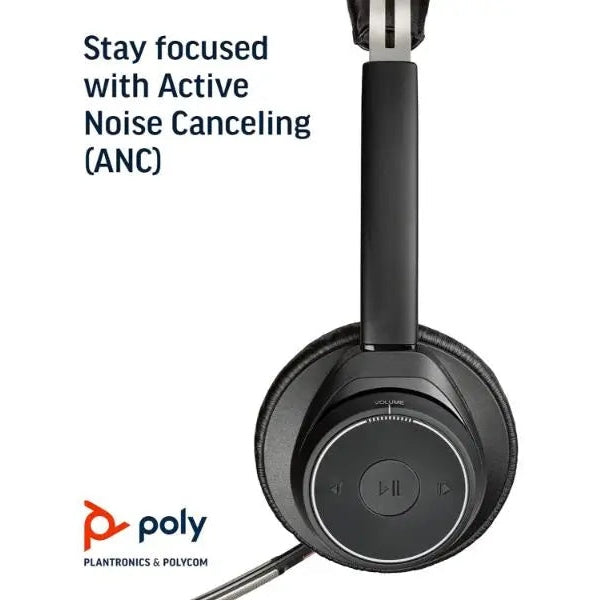 Plantronics Poly Voyager Focus UC Wireless Stereo Headset and USB-A Charging Stand Poly