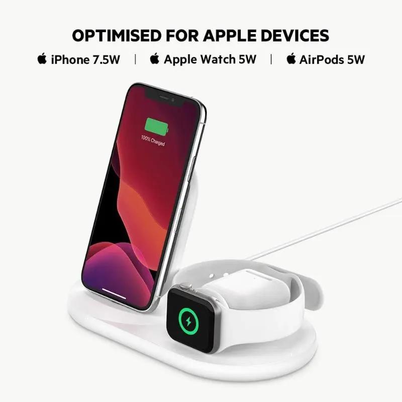 Belkin 3-In-1 Wireless Charging Dock 7.5W For iPhone Apple Watch Airpods - White - New Belkin
