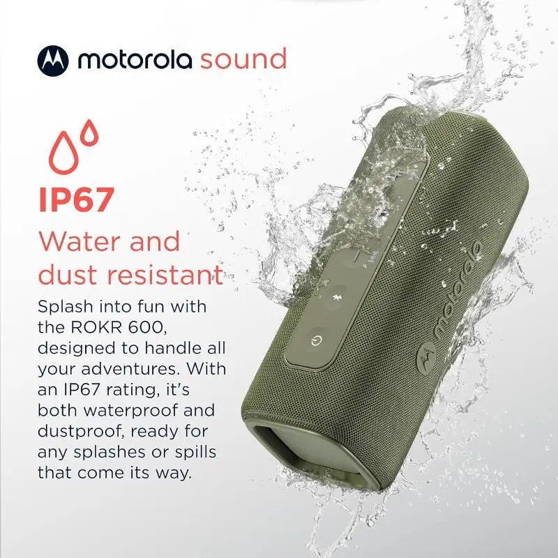 Motorola ROKR 600 Bluetooth Speaker: 30W Sound, Water Resistant, 6H Play, Green - New Motorola