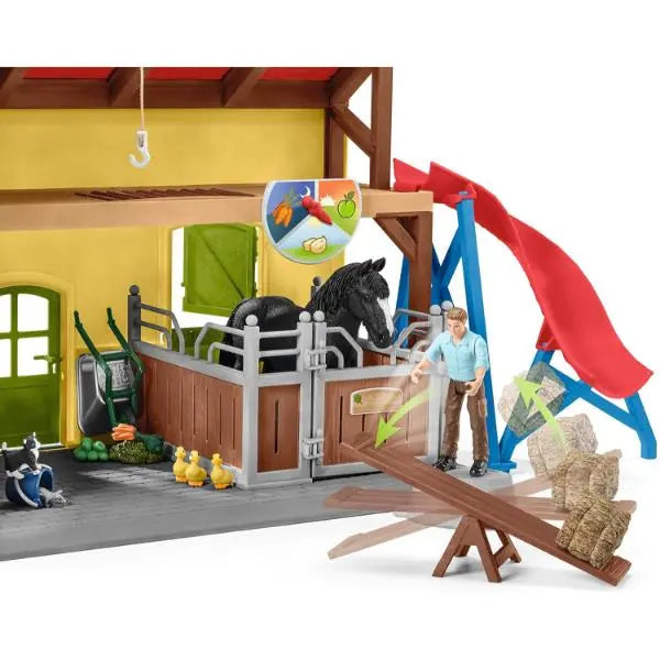 Schleich Farm World 42485 Horse Stable With 2 Horses And Accessories Schleich