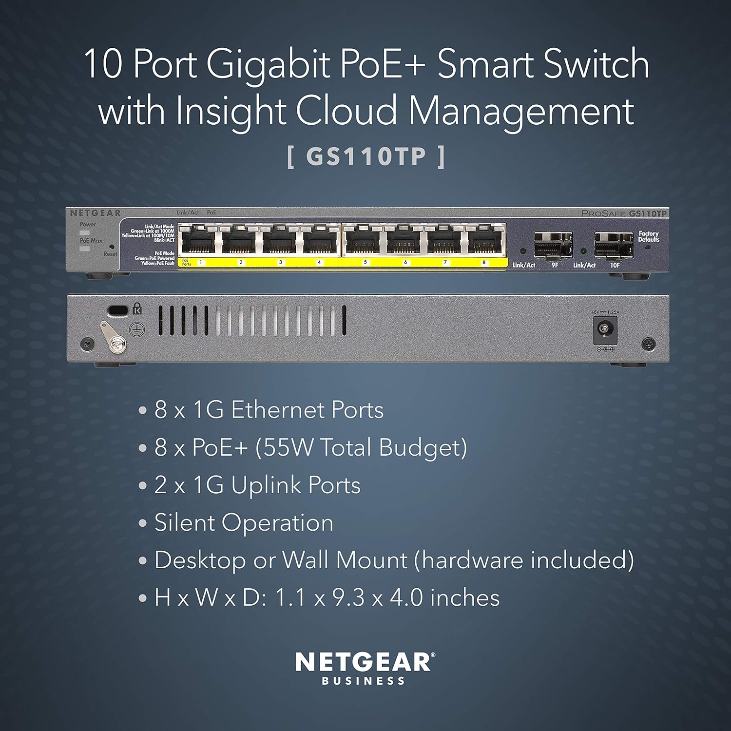 NETGEAR 10-Port PoE Gigabit Ethernet Smart Switch (GS110TP) Netgear