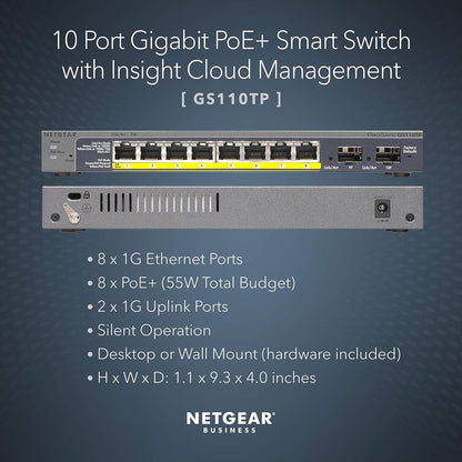 NETGEAR 10-Port PoE Gigabit Ethernet Smart Switch (GS110TP) Netgear