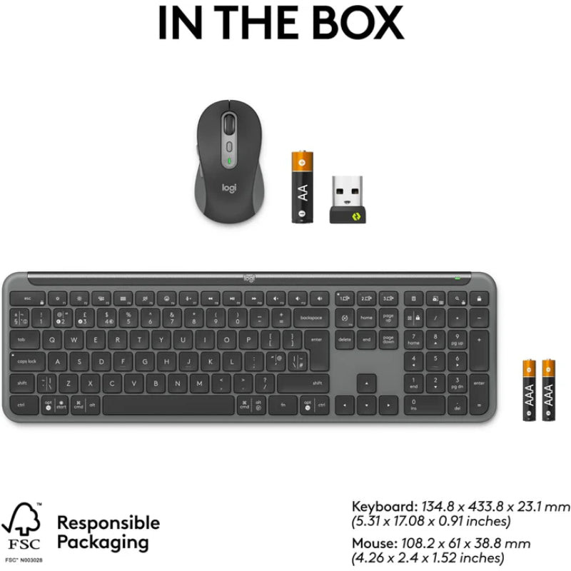 Logitech Signature Slim MK950 Wireless Keyboard & Mouse – UK Layout, Graphite Grey - New The Outlet Shop