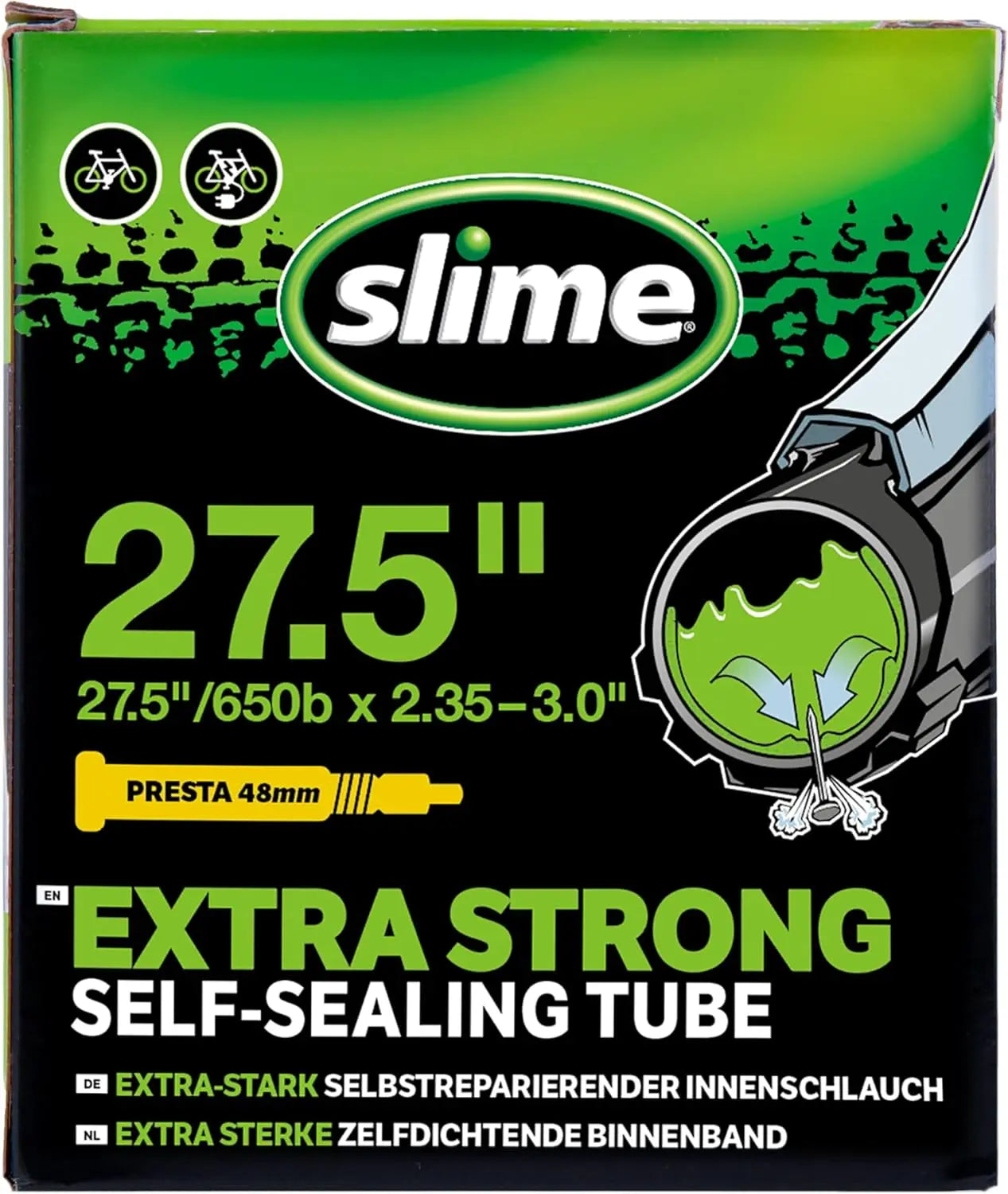 Slime 27.5" Presta Bike Inner Tube with Puncture Sealant – Self-Sealing Bicycle Tube New Slime