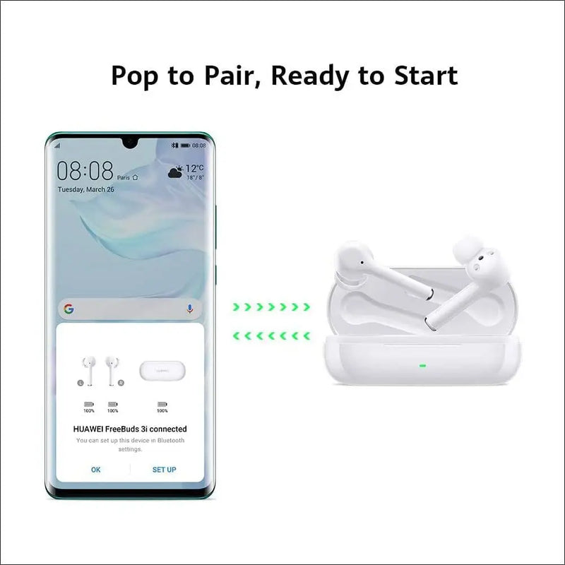 HUAWEI FreeBuds 3i - Wireless Earbuds with Ultimate Active Noise Cancellation (3-mic System Earphones, Fast Bluetooth Connection, 10 mm Speaker, Pop to Pair), White, One - The Outlet Shop